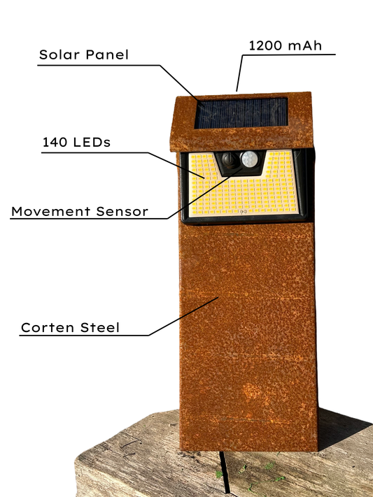 Lámpara Solar Sui de Acero Corten | Luz de Jardín con Sensor