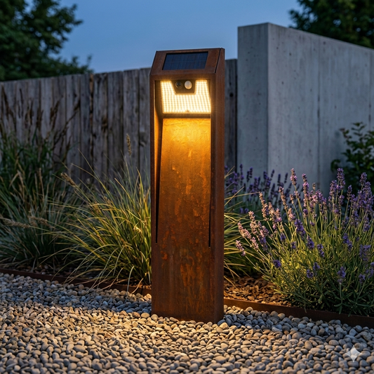 PUIGMAL solar garden lamp – Corten steel design with motion sensor